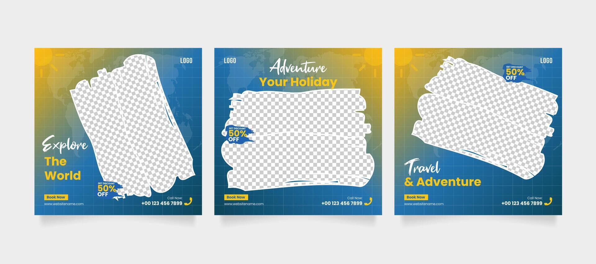 Travel and tourism marketing carousel, post or poster, flyer, with abstract graphic background vector