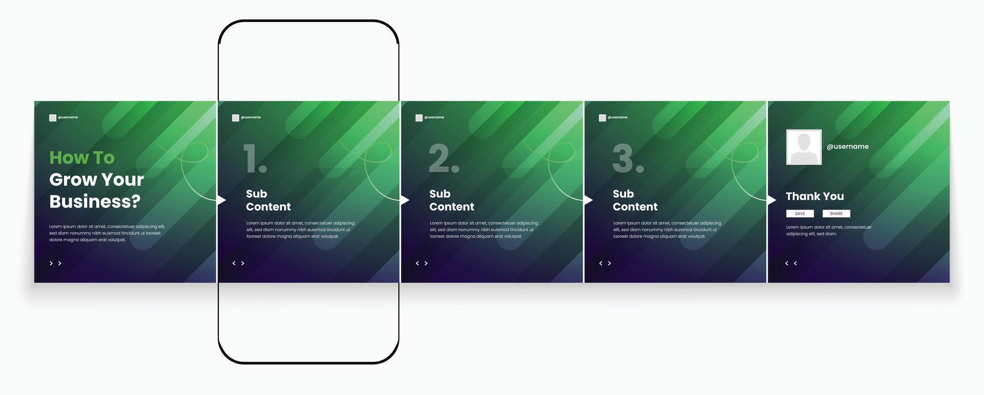 Green Microblog templates for social media carousel post vector