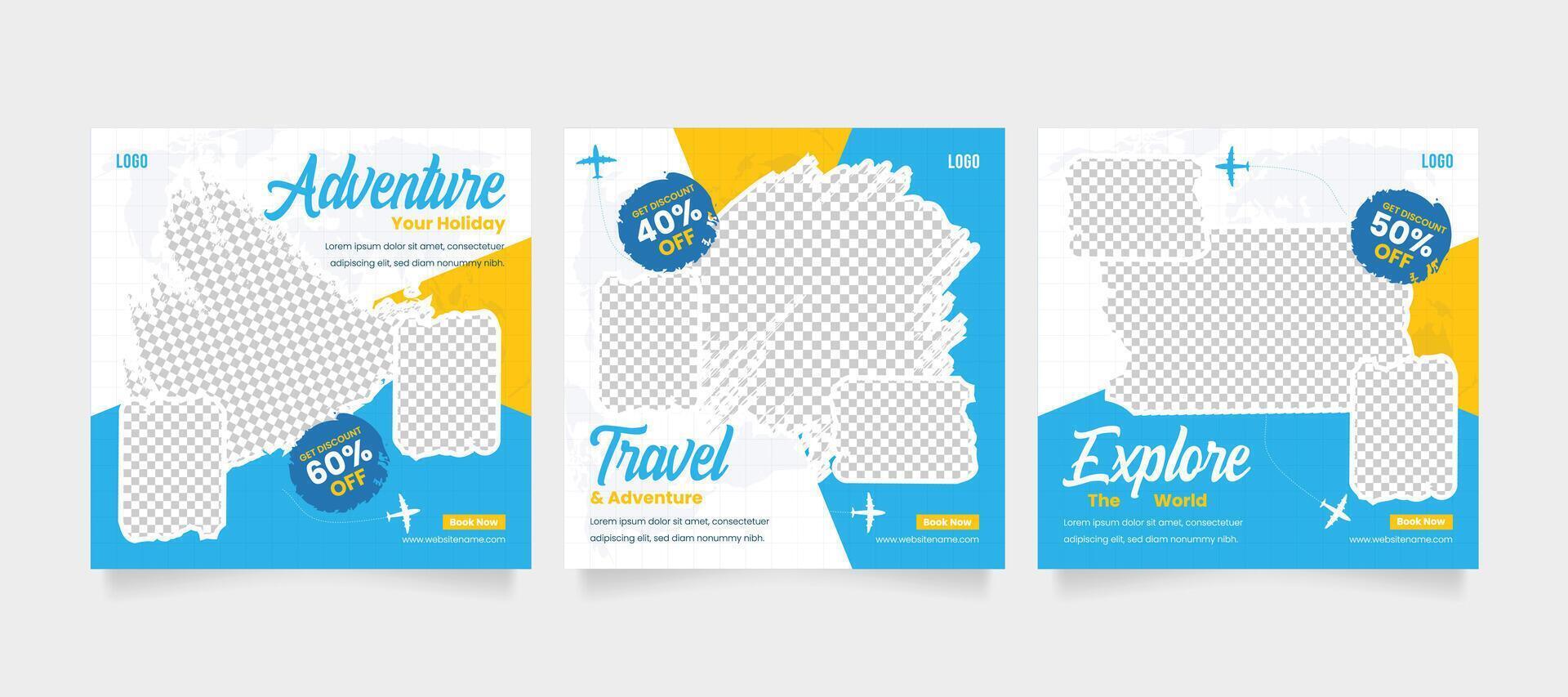 Travel and tourism business marketing post or poster, flyer, with abstract graphic background as summer beach. Travel business promotion web banner template design for social media ads. vector
