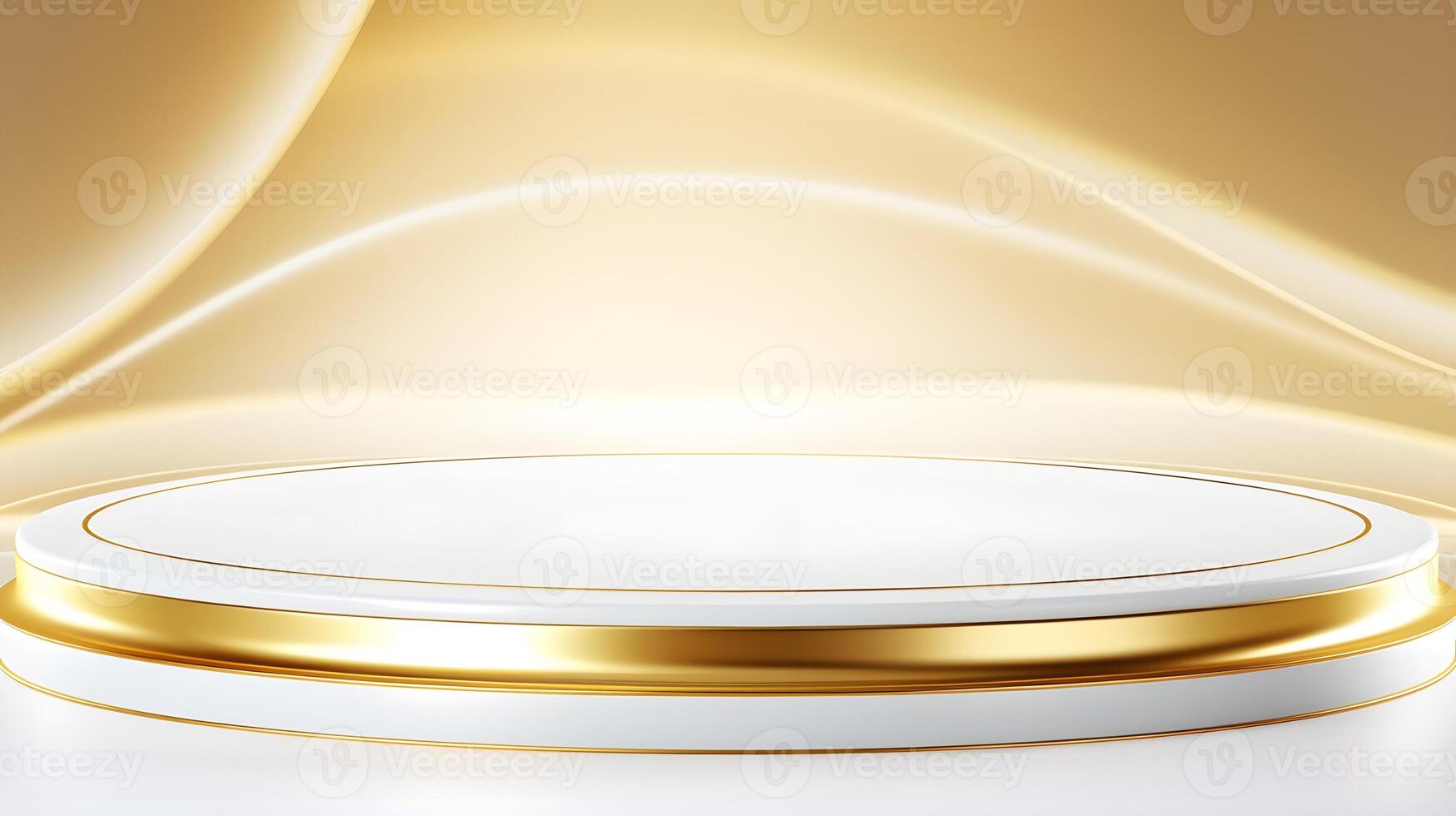 Elegant White Podium Display with Sparkling Golden Curve for Product Showcase photo