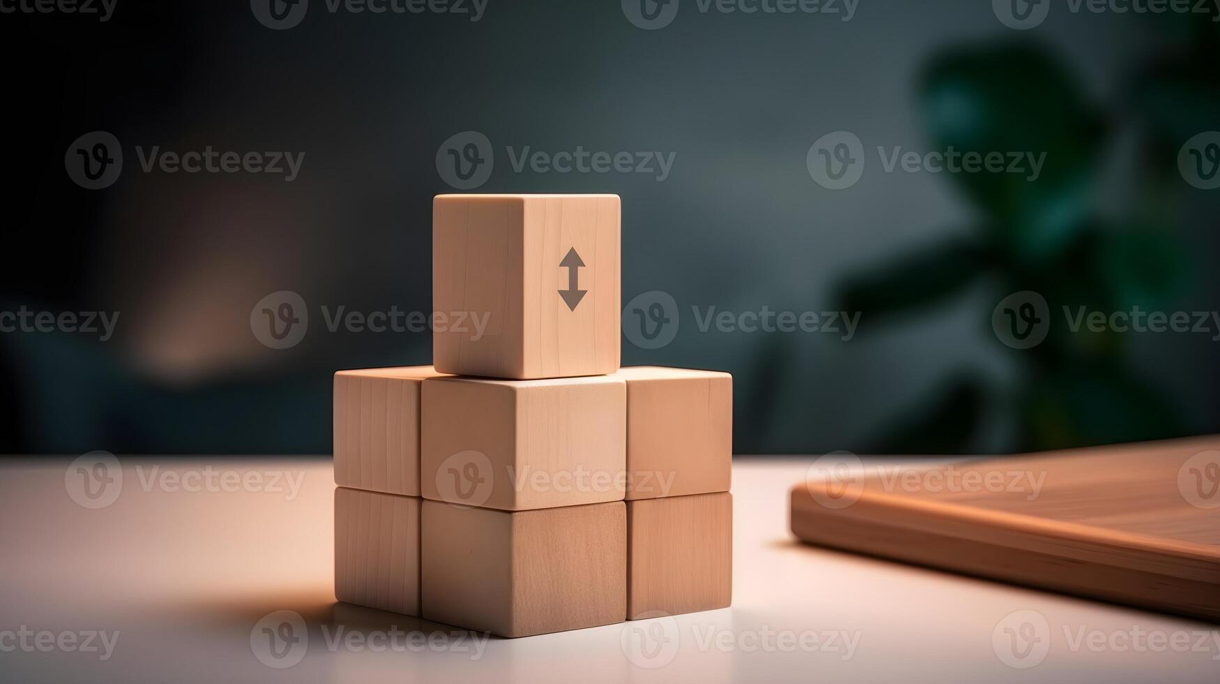 Successful Business Concept Wooden Block with Approved Document Icon on Desk photo