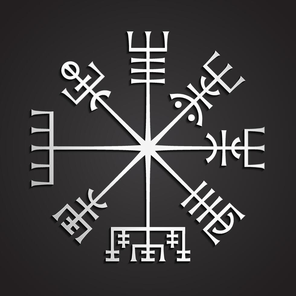 vegvisir viking compass symbol 3d shiny silver sign vector