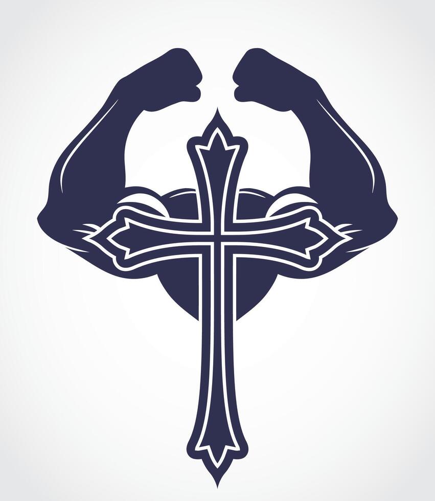 cross with muscle arms symbol vector