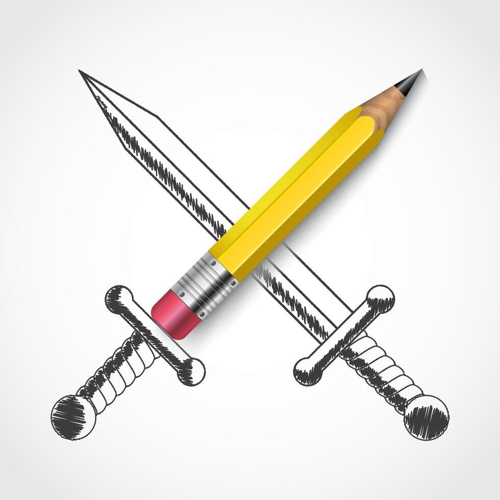 3d pencil with drawn crossed swords vector