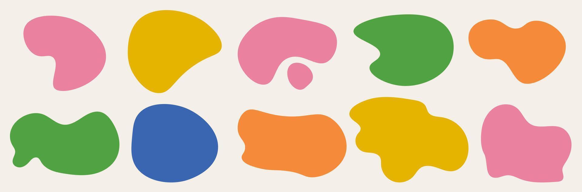 A kit of abstract simple rounded liquid blob shapes. Irregular random fluid design rounded elements. trendy illustration on beige bg as a vector