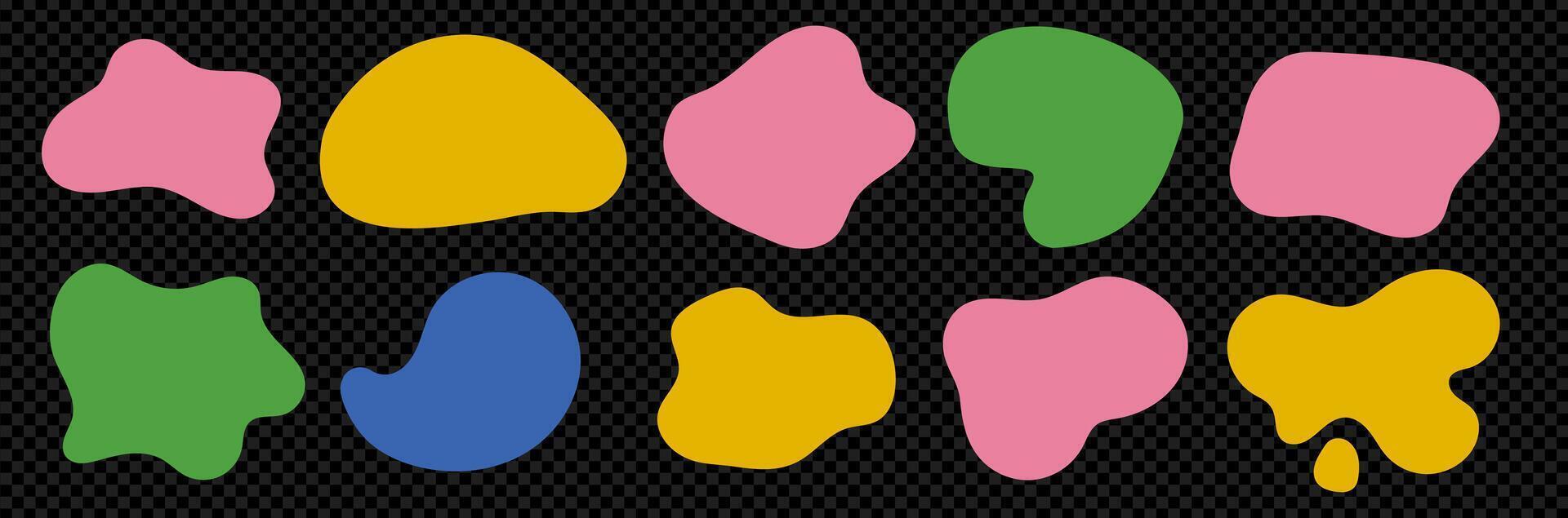 A kit of abstract simple rounded liquid blob shapes. Irregular random fluid design rounded elements. trendy illustration on transparent bg as a vector