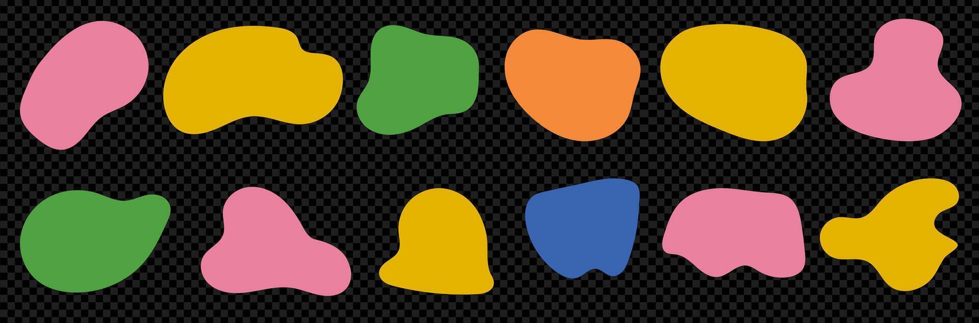A kit of abstract simple rounded liquid blob shapes. trendy illustration on transparent bg as a . Irregular random design rounded elements. vector