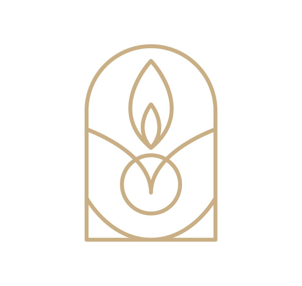 Line candle art logo design elegant spa icon. Soothing Light Symbol for Wellness and Relaxation vector