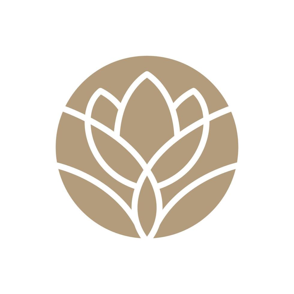 simple lotus flower logo beige line design. template elegant element in trendy linear style. abstract emblem for floral shops or studios, wedding florists vector