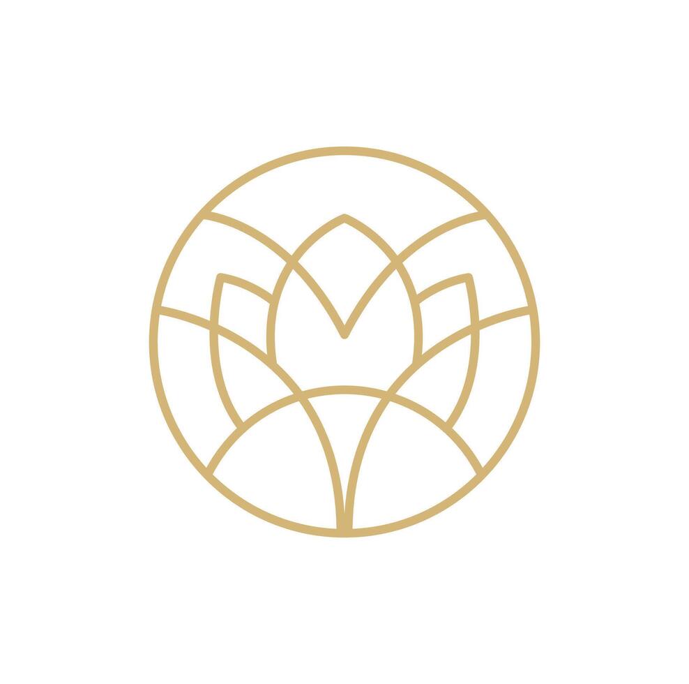simple flower lotus logo beige line design. template elegant element in trendy linear style. abstract emblem for floral shops or studios, wedding florists vector
