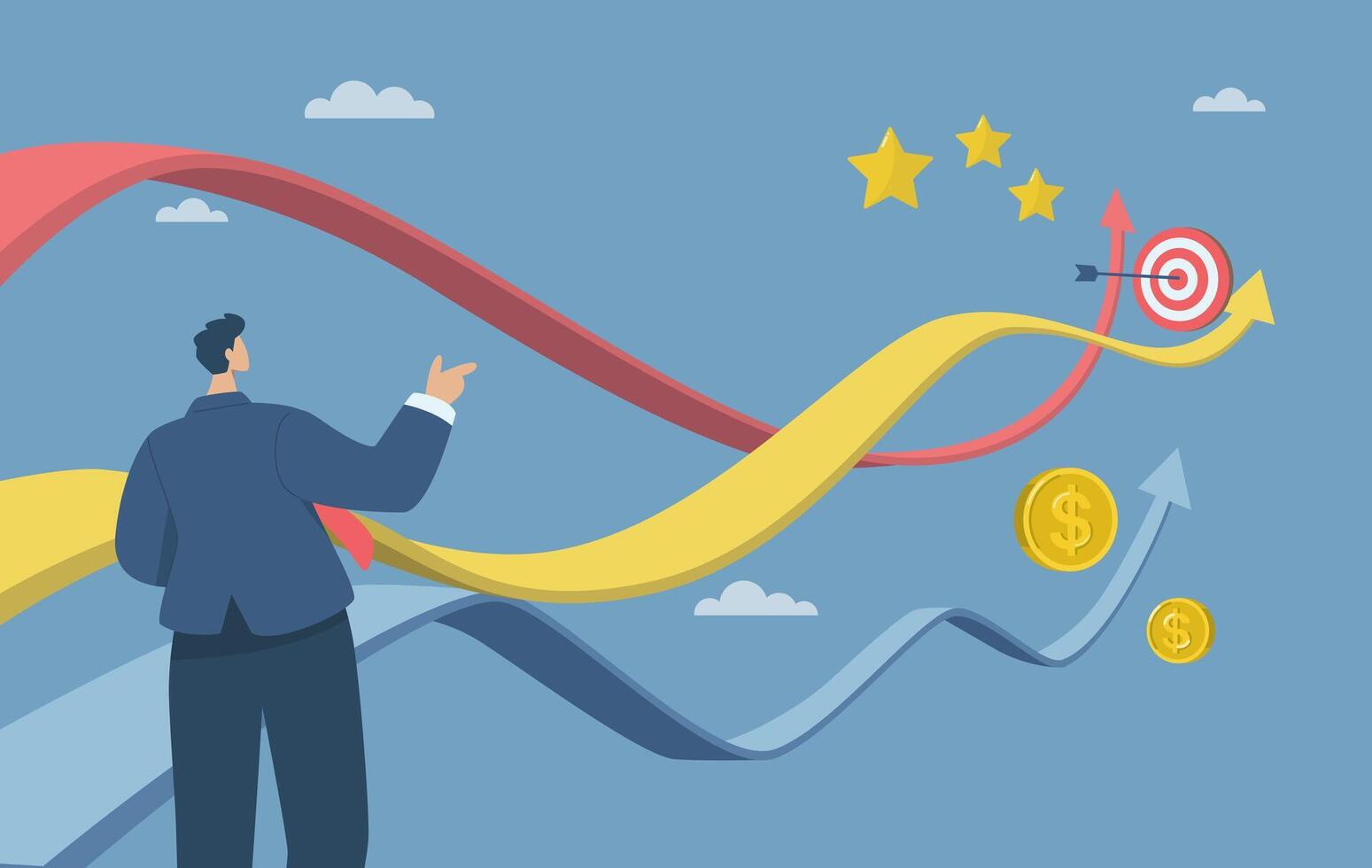 Business decisions or choices, Finding the right direction, Business opportunities or paths to success, Using vision to decide the path ahead, Businessman are choosing a business path. . vector