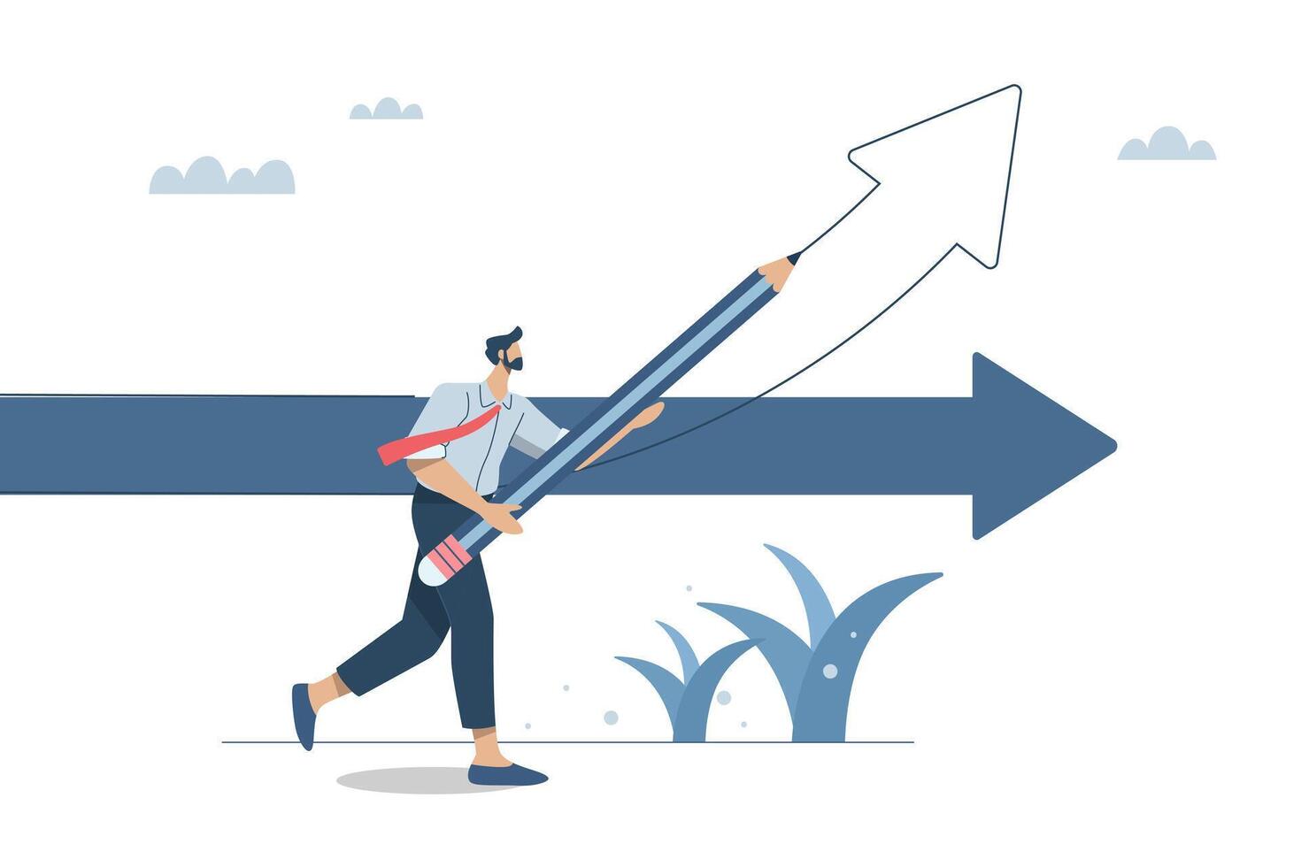 Changing investment strategies to grow or succeed in business, Adjustment or change in a progressive direction, Businessman draws new arrow to change the direction of the arrow. illustration. vector
