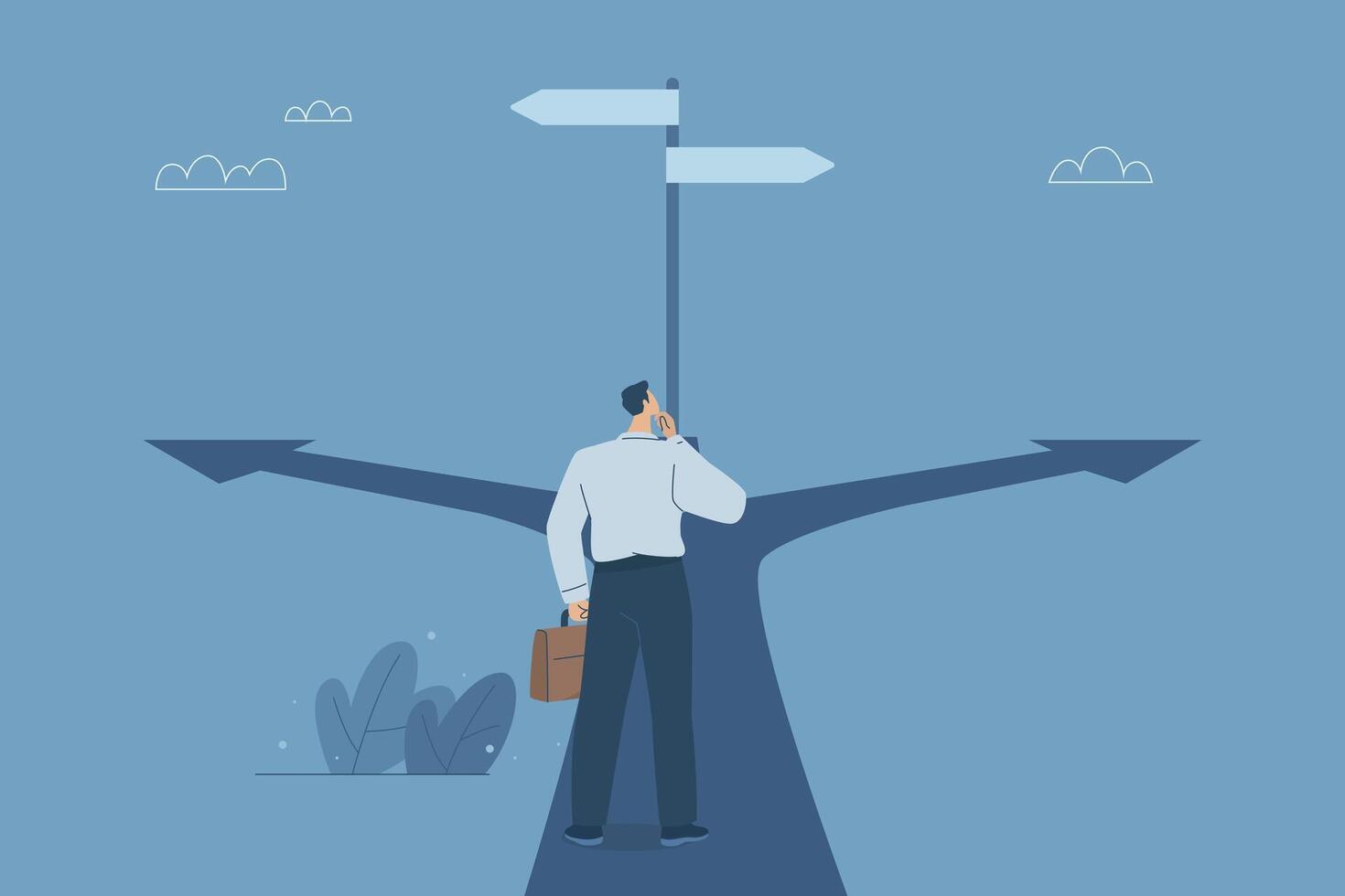 Business decisions or choices, Finding the right direction, Business opportunities or paths to success, Using vision to decide the path ahead, Businessman are choosing a business path. design. vector