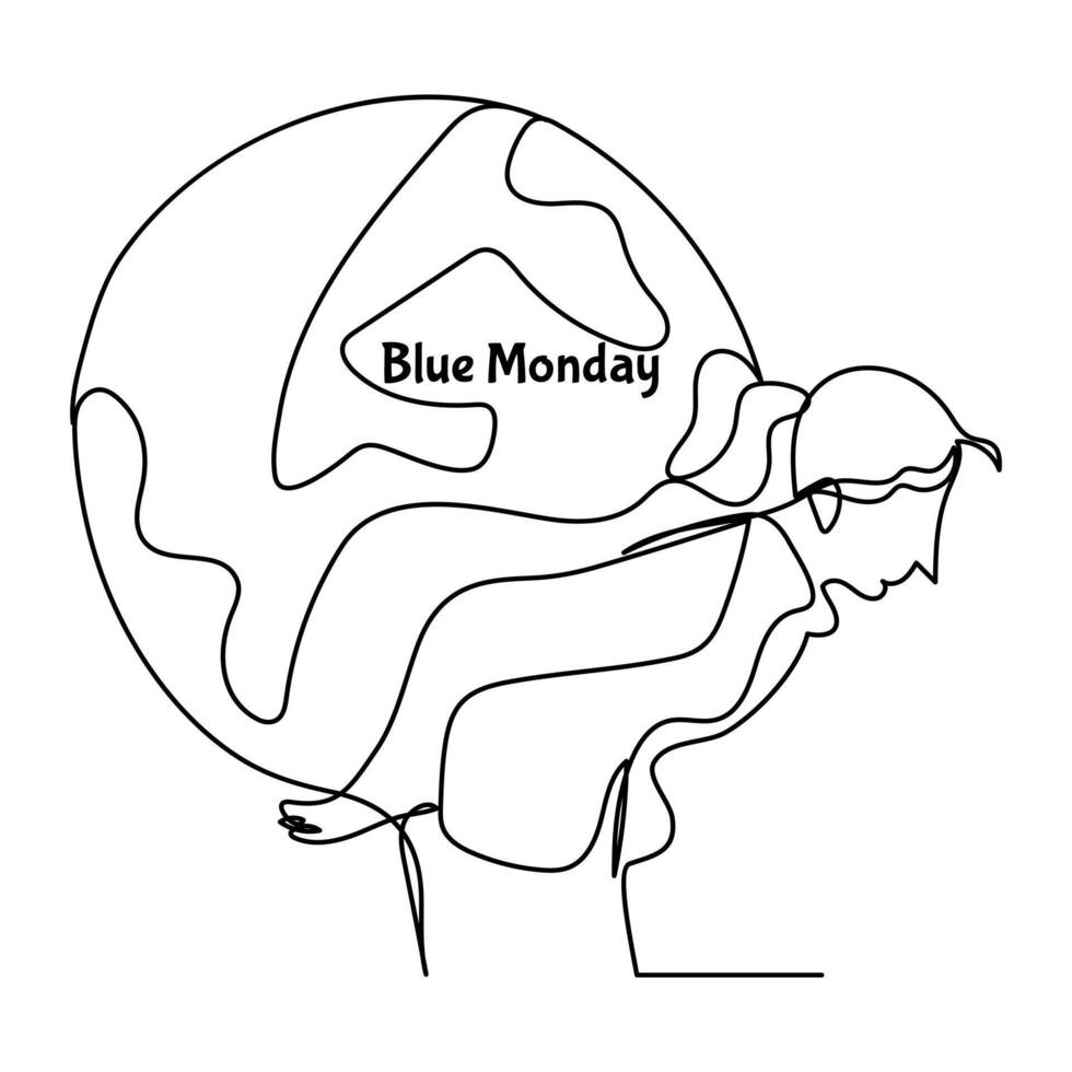 world wide One continuous line drawing of Blue Monday concept Doodle illustration vector