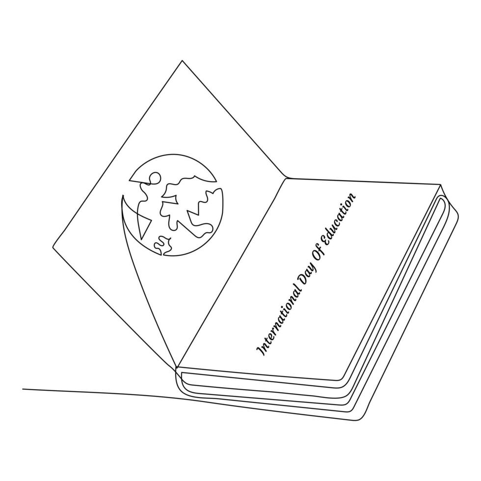 top of a stack of books International day of education oneline drawing vector