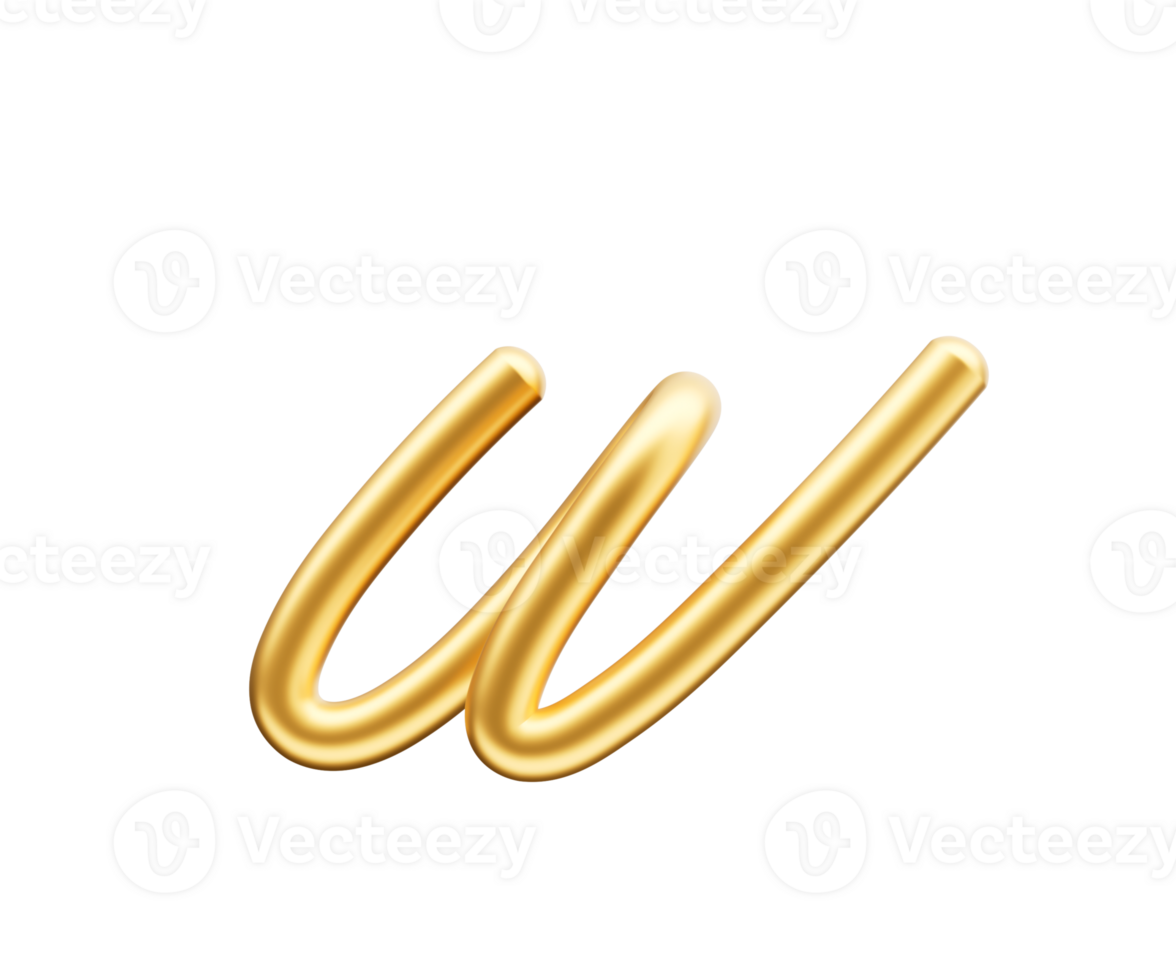 3d Golden Shiny Small Letter w Alphabet w Rounded Inflatable Font 3d Illustration png