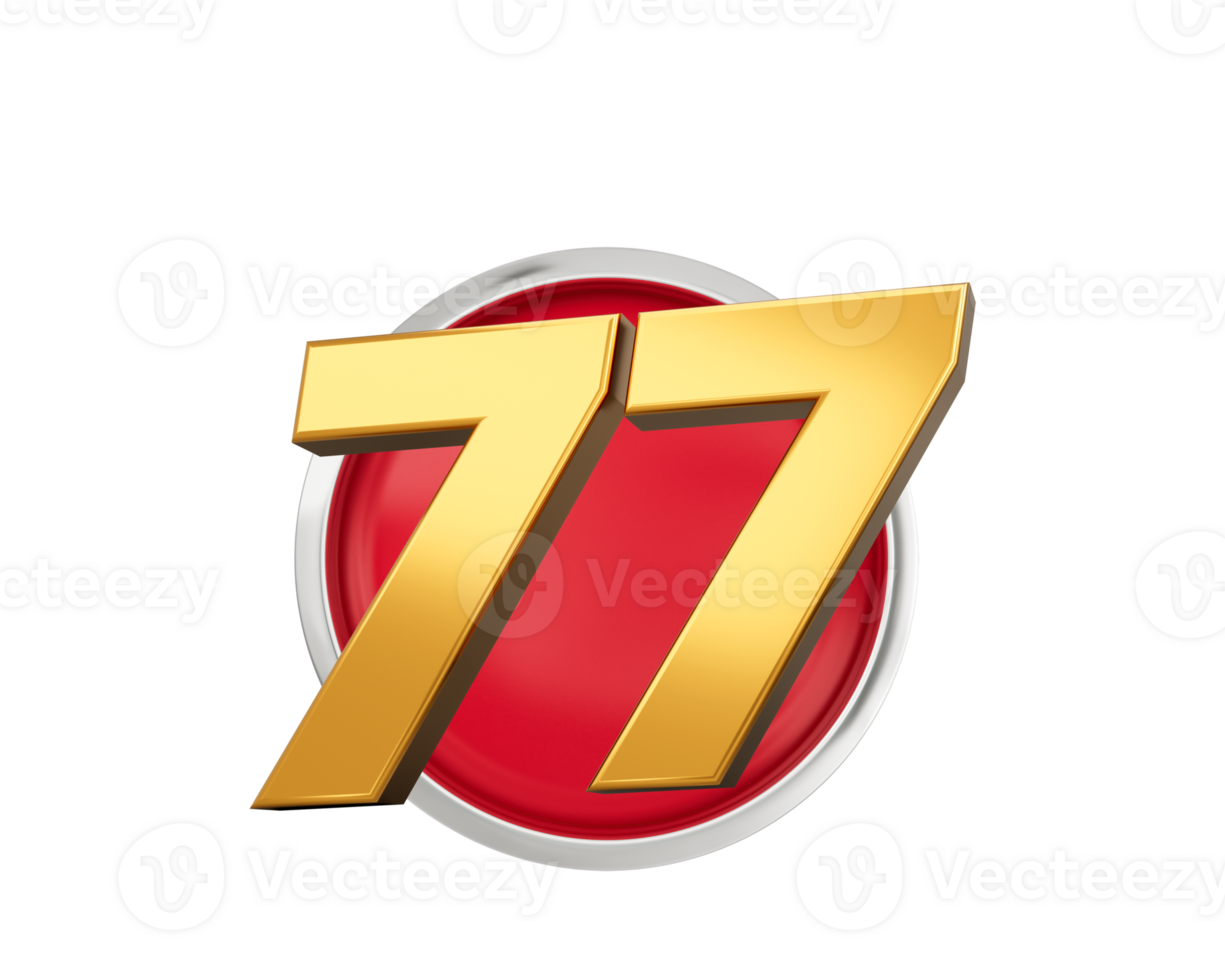 Gold Number 77 Gold Number Seventy Seven On Rounded Red Icon , 3d illustration png