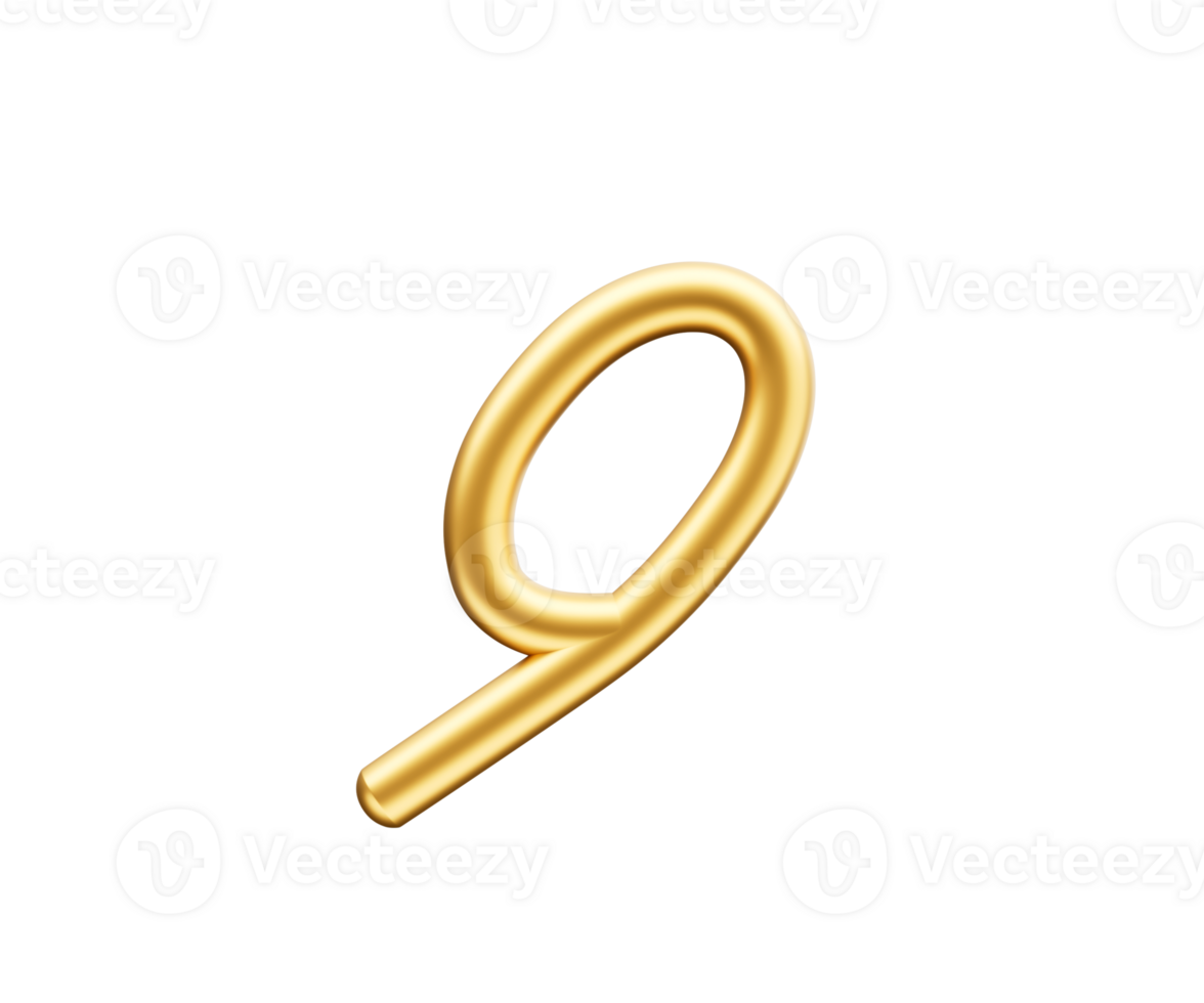 3d Golden Shiny Digit 9 Number Nine Rounded Inflatable Font 3d Illustration png
