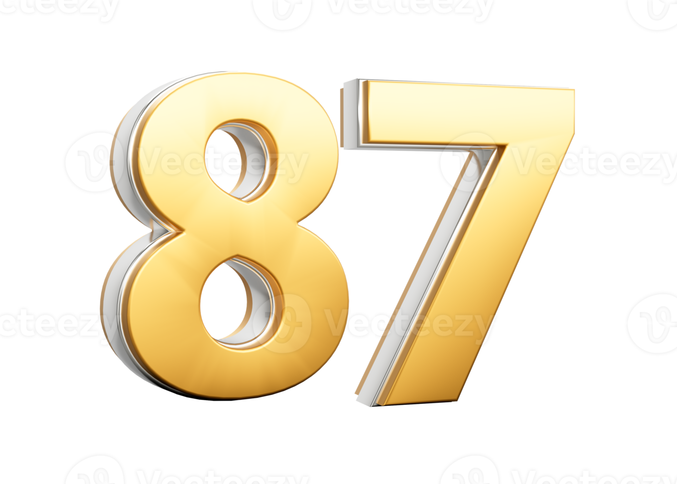 3D Golden Shiny Number 87 Eighty Seven With Silver Outline 3D Illustration png