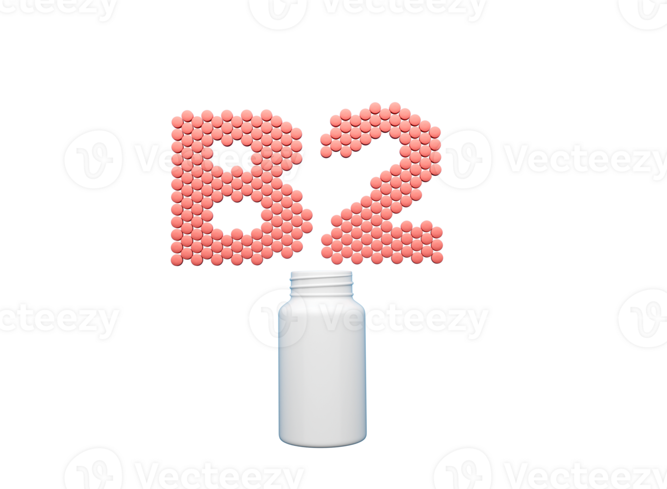 3d Empty White Pill Bottle With B2 Text Made Of Rounded Vitamin B2 Tablets 3d Illustration png