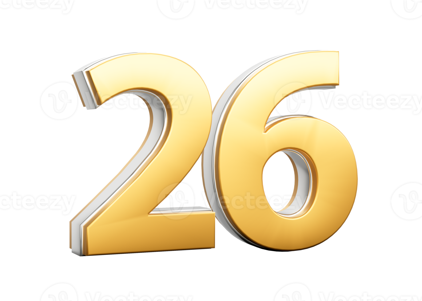 3D Golden Shiny Number 26 Twenty Six With Silver Outline 3D Illustration png