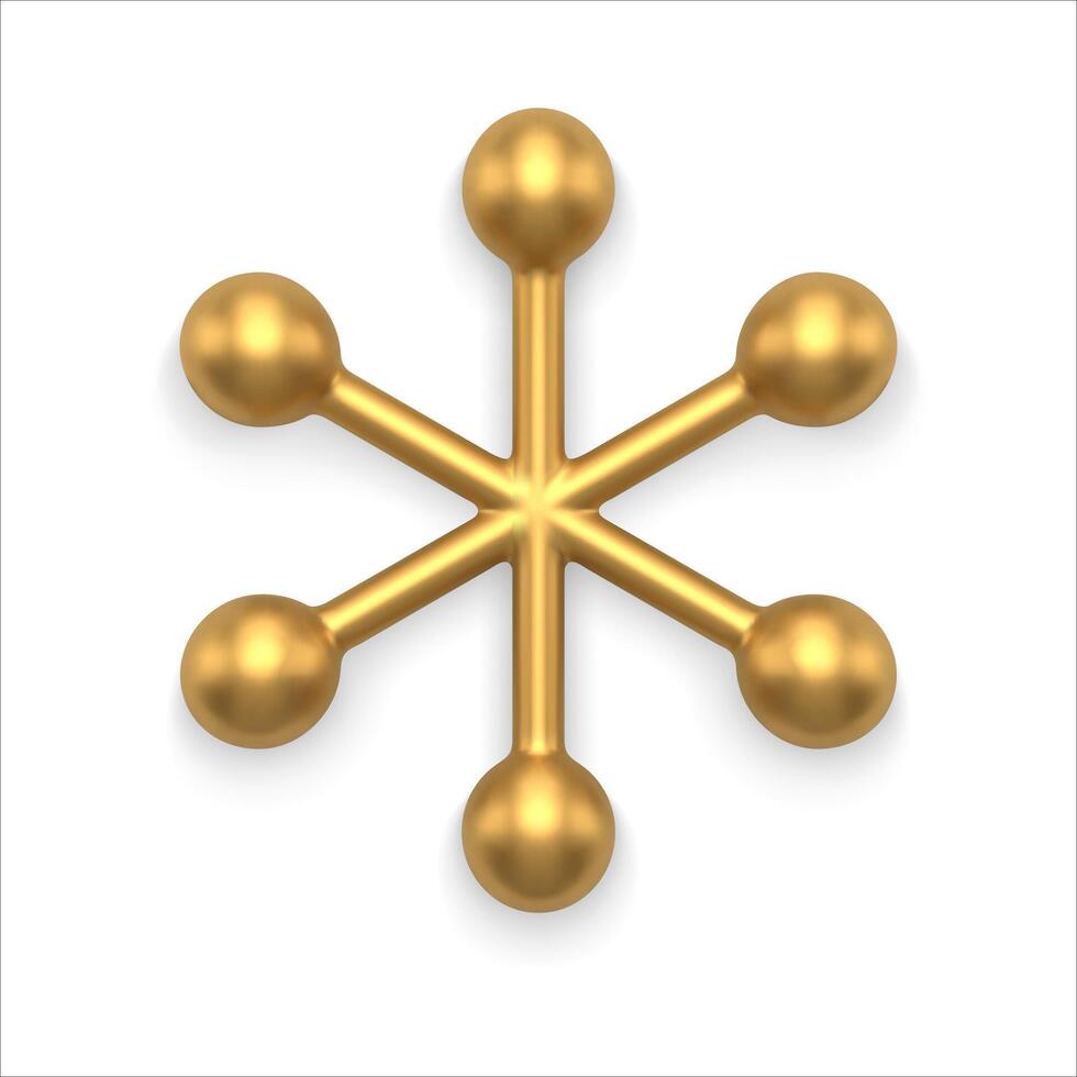 Realistic premium snowflake abstract design golden shiny metallic surface for Christmas tree decor vector