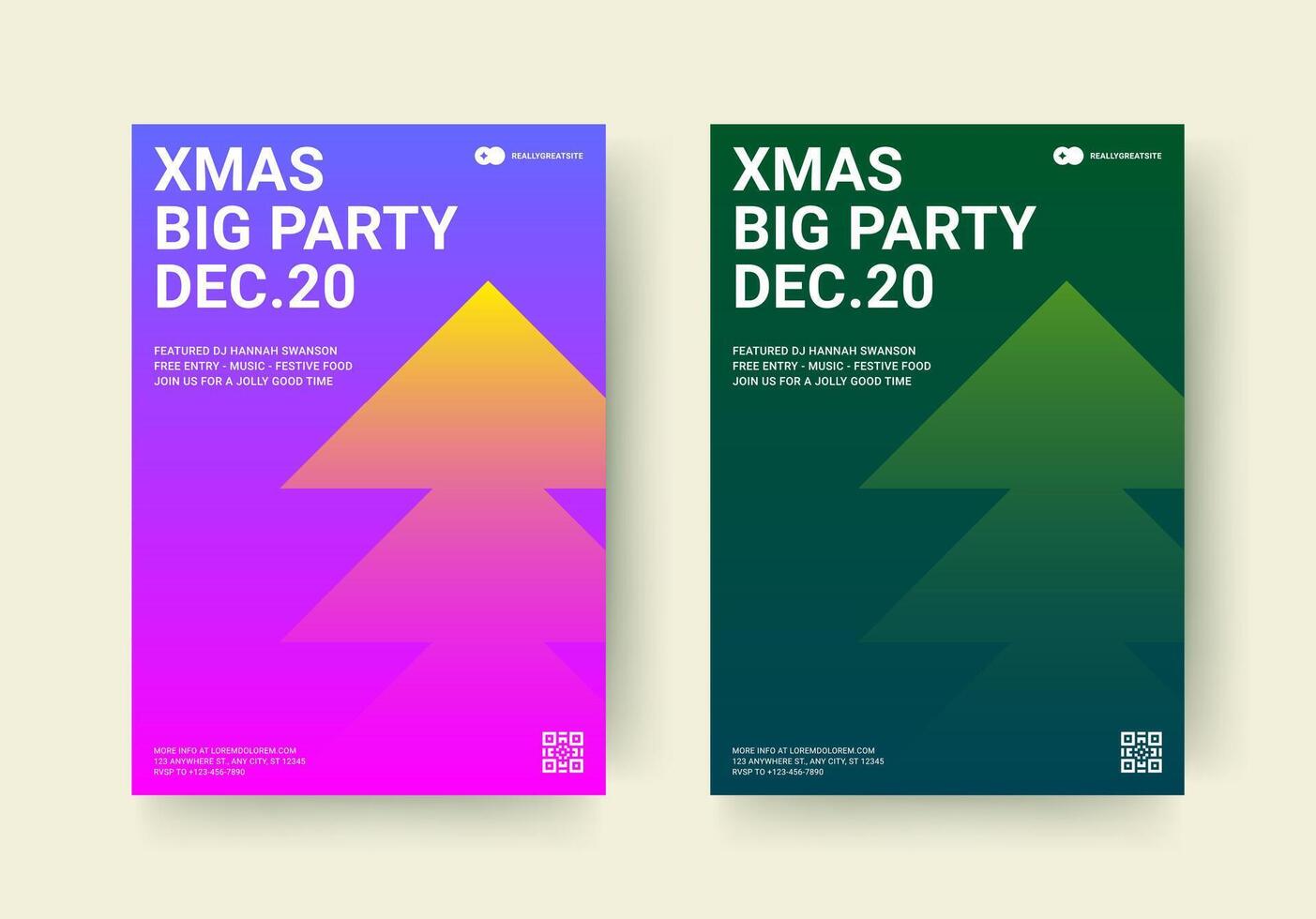 Xmas Christmas music party minimal geometric flyer design template set flat illustration vector