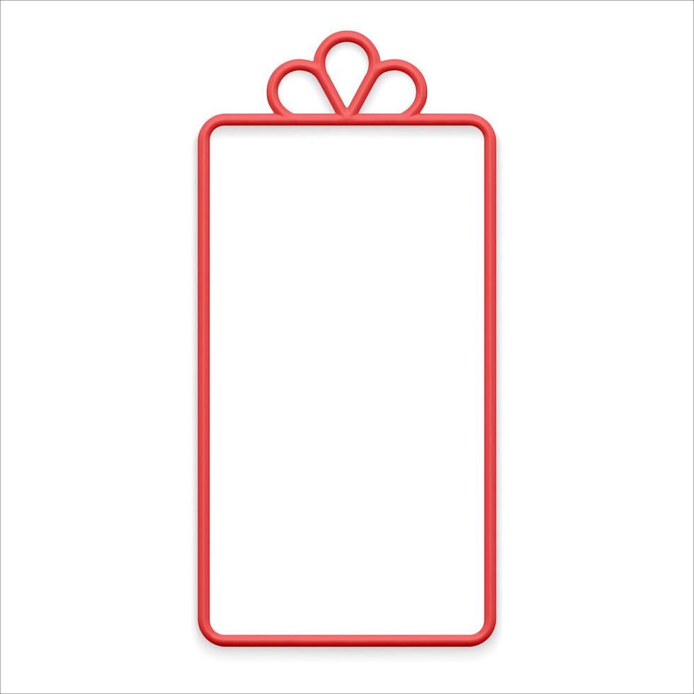 Premium red classic rectangle contour shape gift box with bow metallic matte surface vector