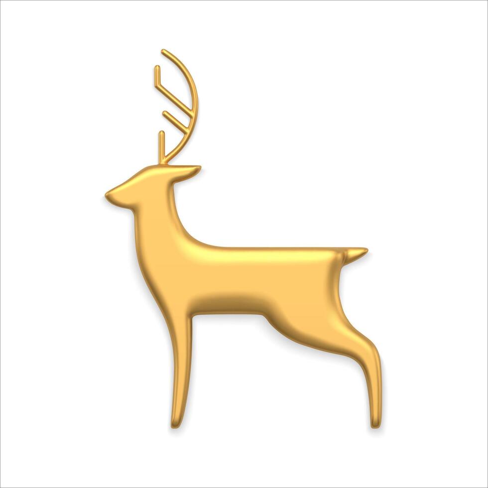 Classic north deer golden metallic bauble statuette decorative design side view realistic vector