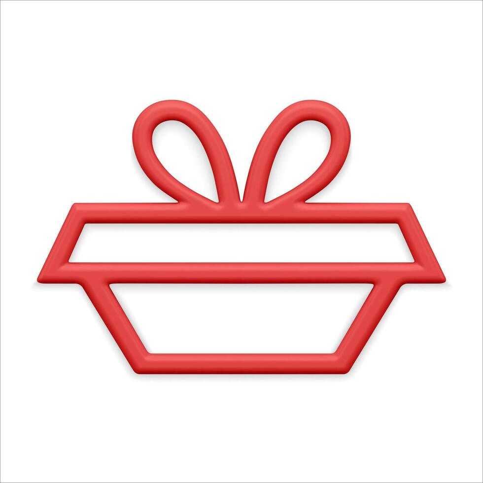 Classic red trapezoid shape contoured gift box decorated by bow for holiday decor symbol vector