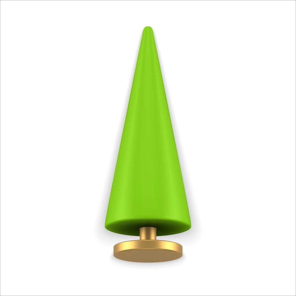 Glossy green realistic statuette Christmas tree cone shape on stand isometric 3d template vector