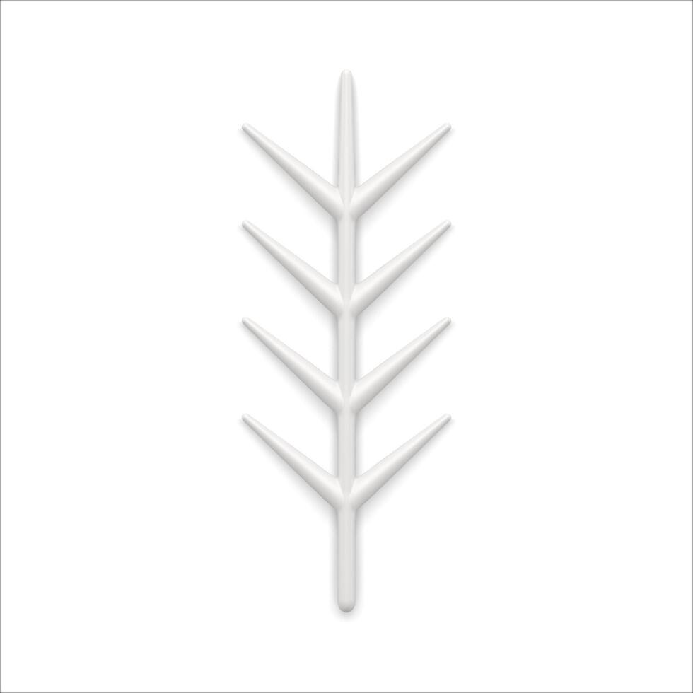 Realistic cute white vertical glossy coniferous branch with sharp needles Christmas design vector