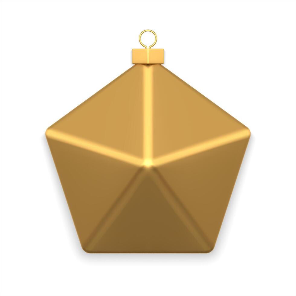 Premium golden metallic polygonal angled star Christmas toy with loop for hanging 3d template vector
