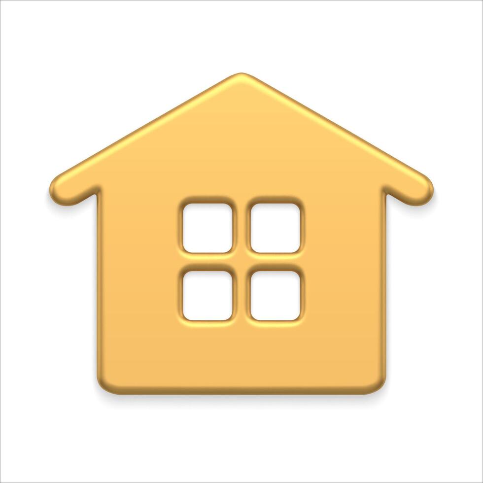Luxury golden metallic rustic hut with window and triangle roof Christmas tree toy realistic vector