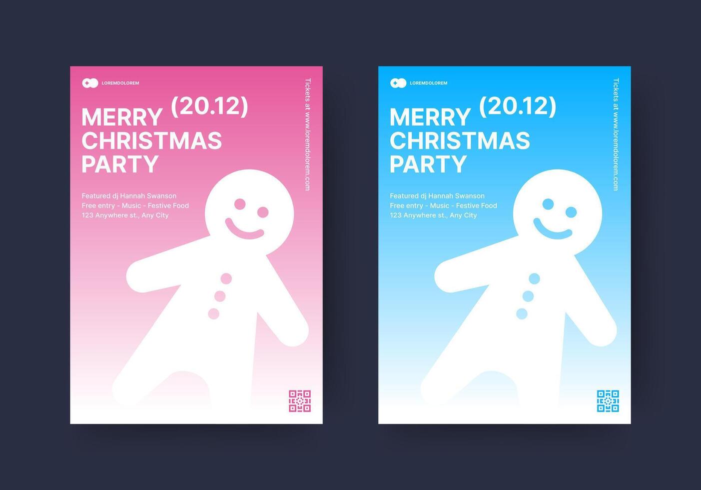 Merry Christmas party musical event flyer design template set flat illustration vector