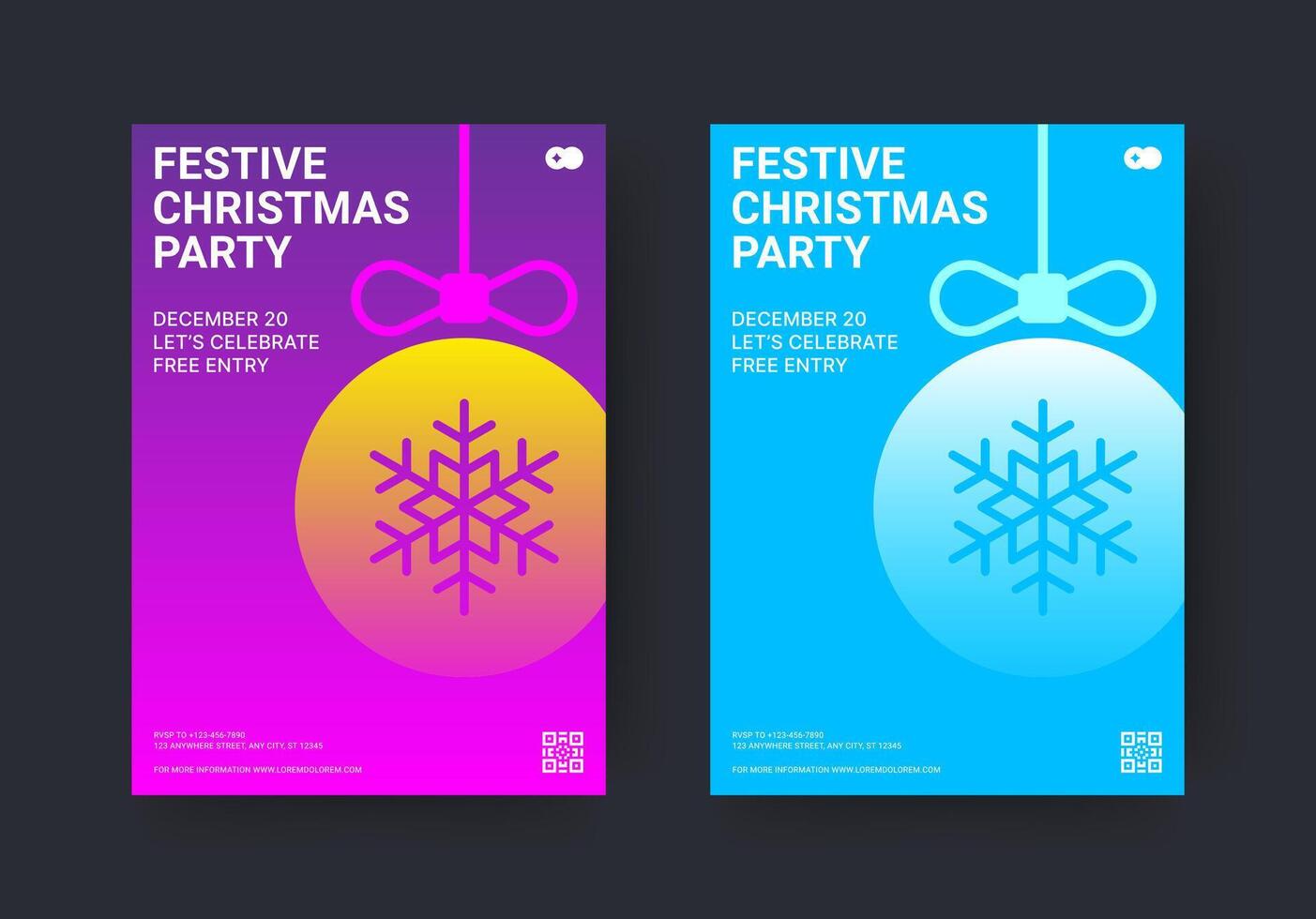 Festive Christmas party modern gradient flyer design template set flat illustration vector