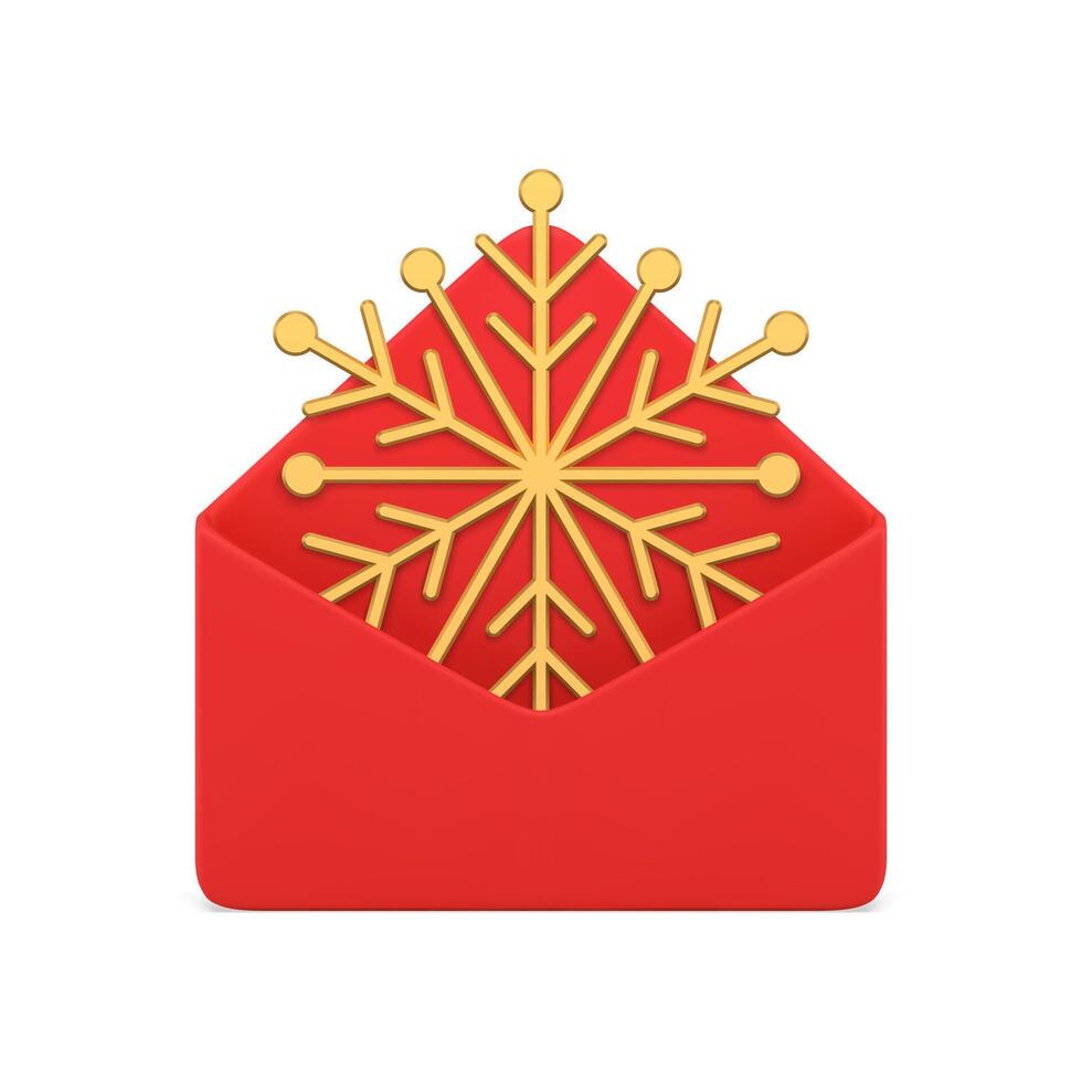 Christmas letter red envelope with snowflake luxury gift 3d icon realistic illustration vector