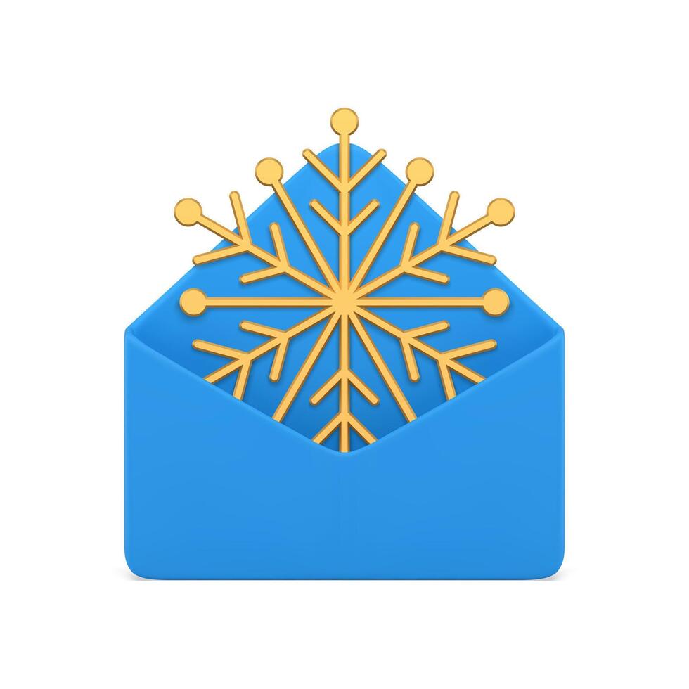 Christmas festive luxury mail email invitation snowflake blue envelope 3d icon realistic vector