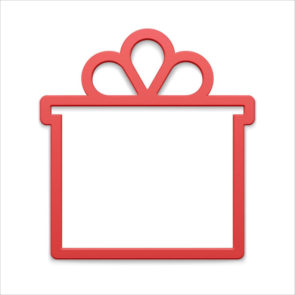 Classic red squared gift box with lid contoured frame realistic toy shape Christmas tree vector