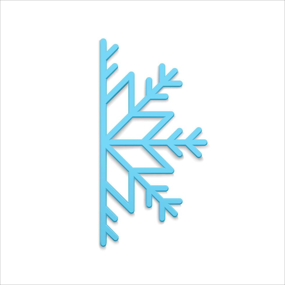 Classic blue realistic ornamental vertical snowflake half symbol traditional winter frost 3d vector