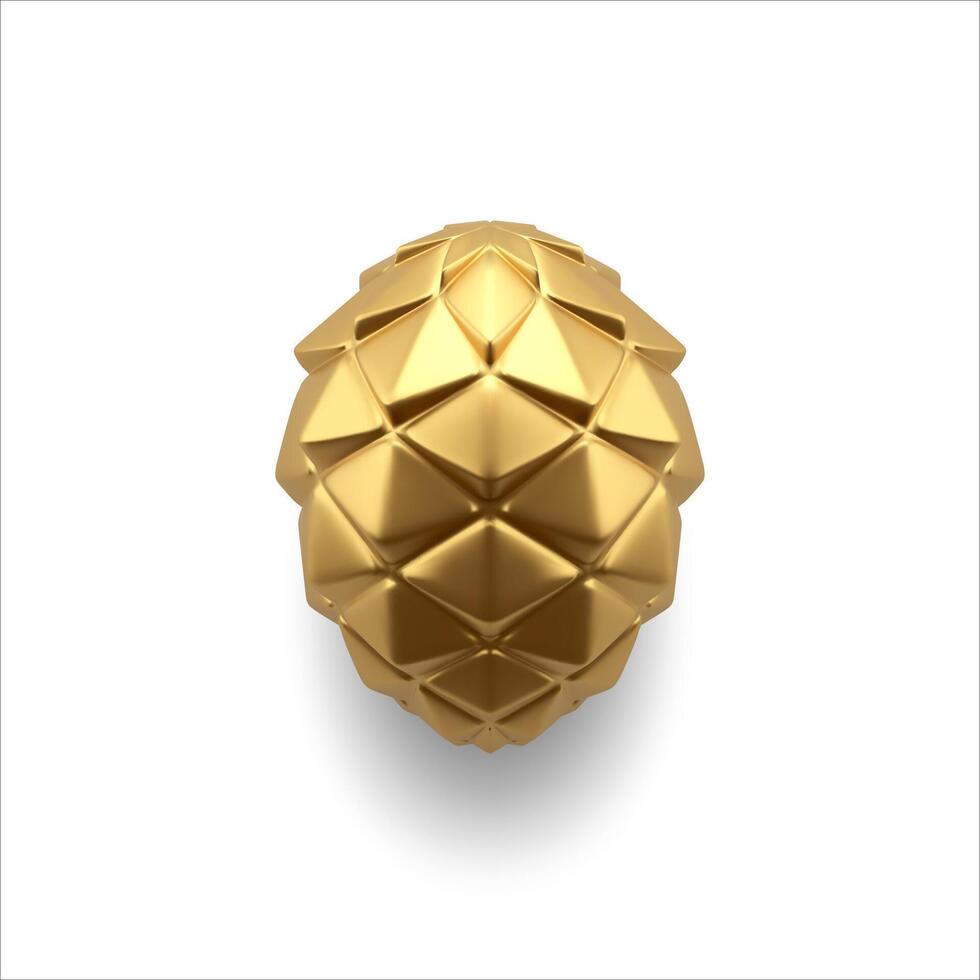 Realistic golden bright pine cone Christmas tree toy decorative design 3d template vector
