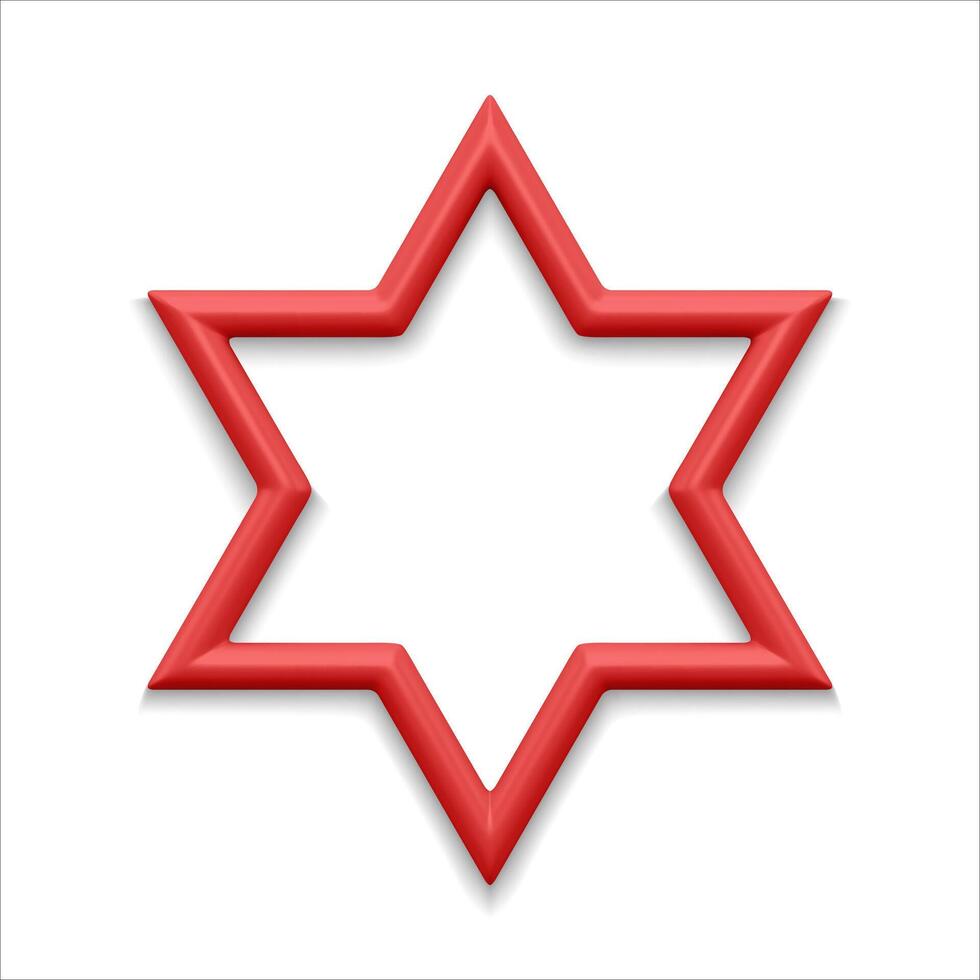 Red realistic six pointed star 3d illustration vector