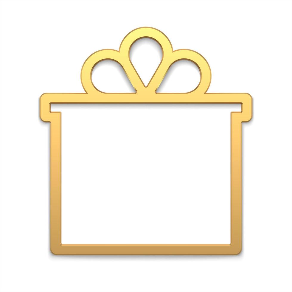 Realistic golden gift box with lid and bow frame glossy metallic luxury jewelry design 3d vector