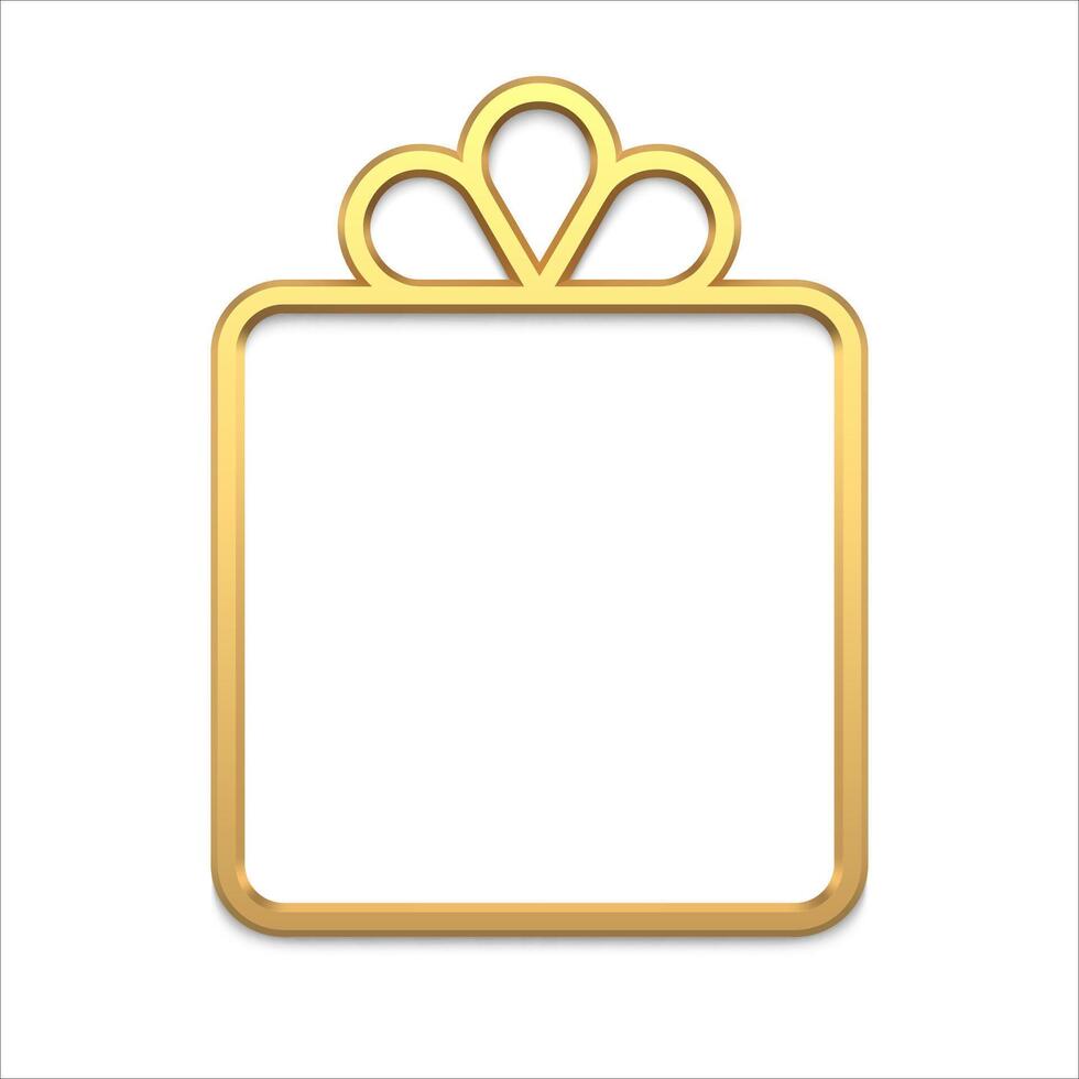 Luxury rectangle gift box frame with bow golden decorative design for Christmas tree 3d vector