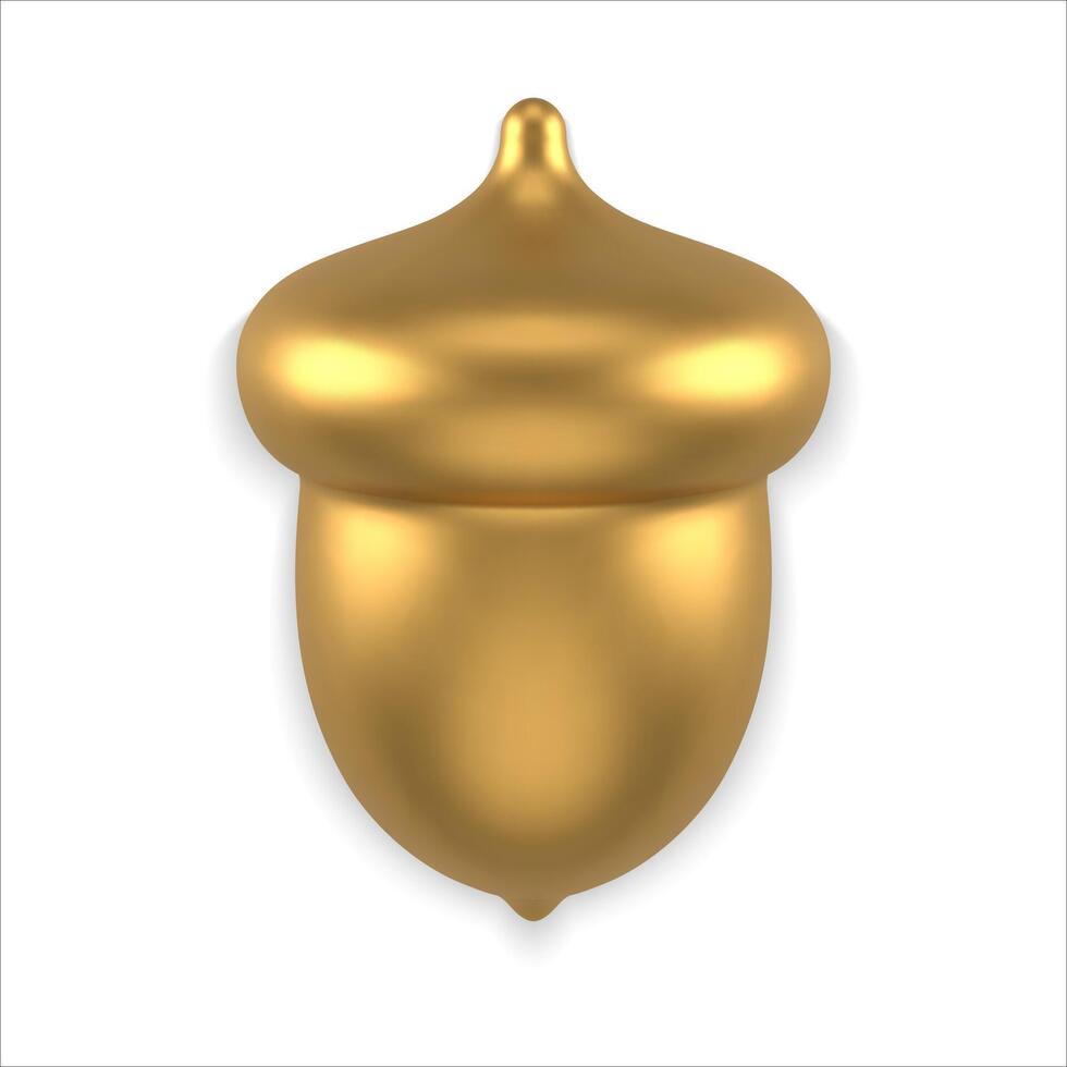 Premium metallic glossy golden acorn realistic toy 3d template decorative design illustration vector
