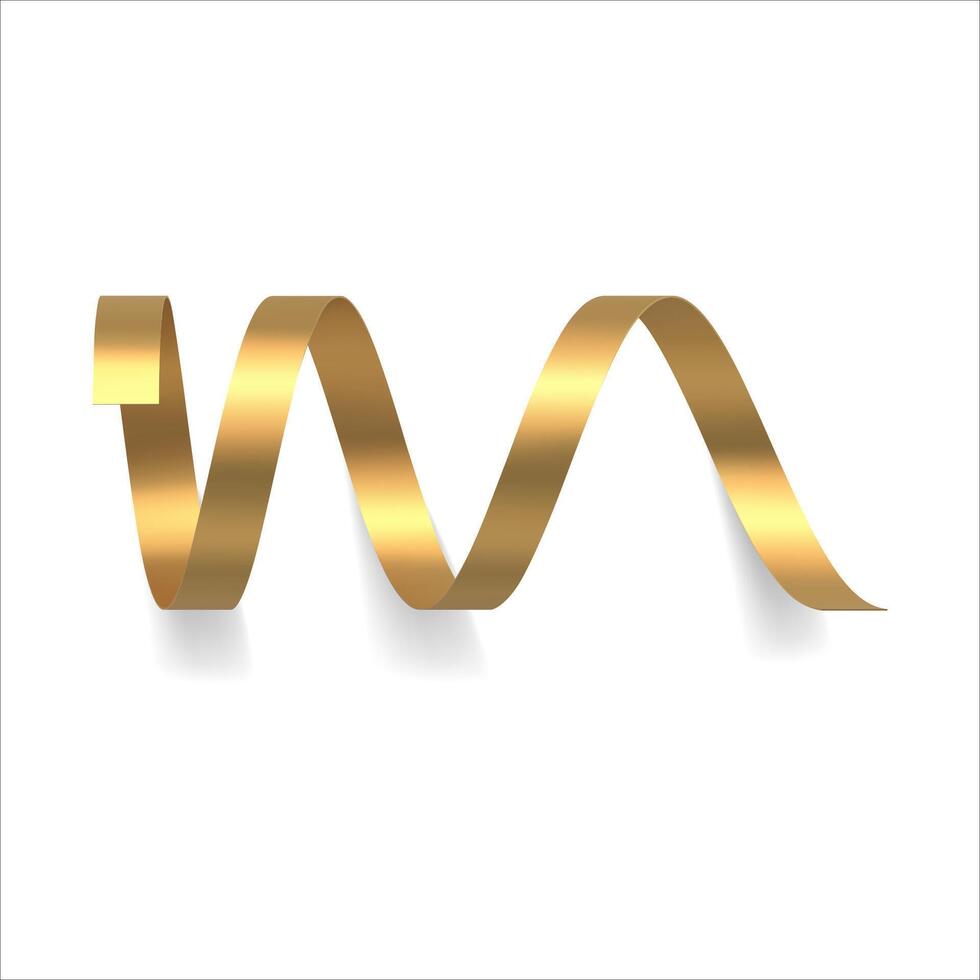 Expensive golden curl confetti twisted gradient ribbon for festive holiday celebration vector