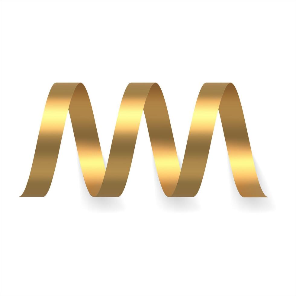 Premium metallic golden horizontal twisted thin confetti ribbon holiday party celebration 3d vector