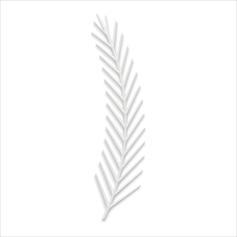 Realistic white curved pine branch with small needles decorative design of winter and frost vector