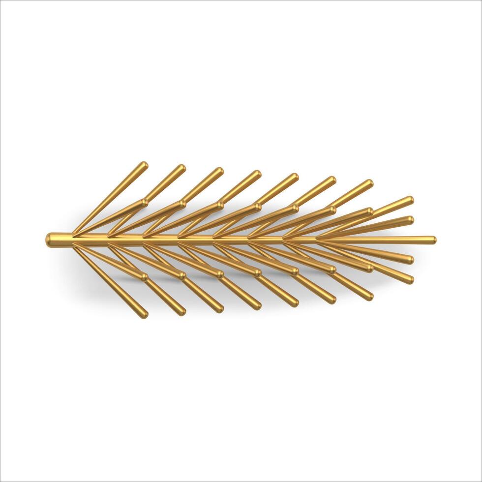 Realistic metallic golden spruce branch with needle stick 3d template Christmas design vector