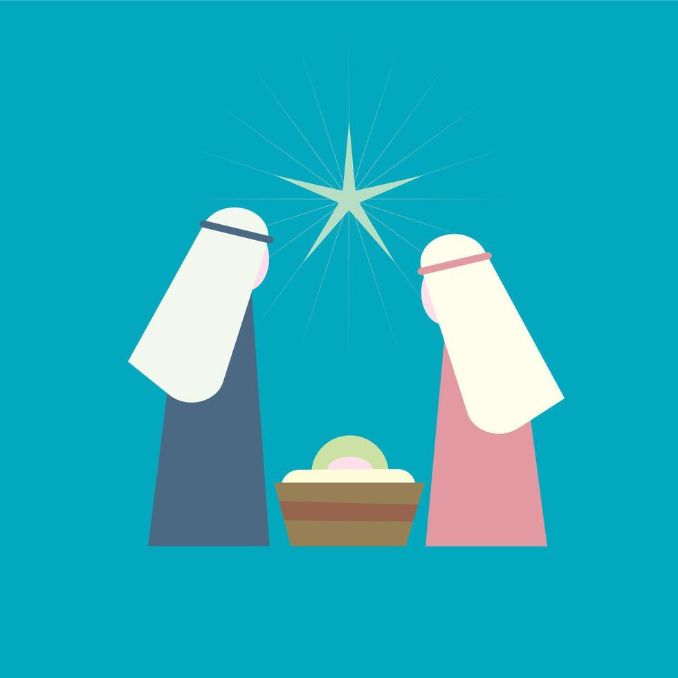 Nativity scene with two people in the manger vector